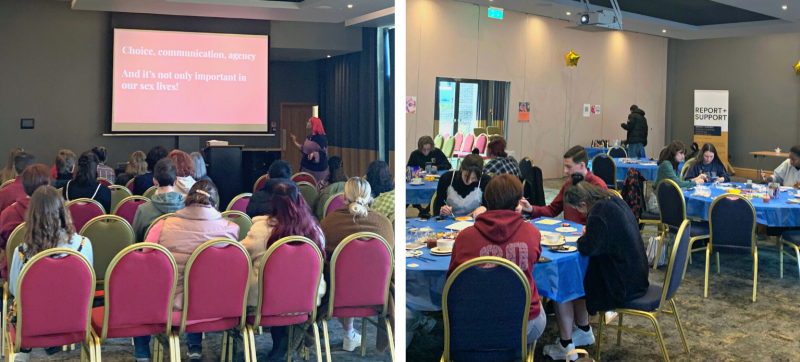 Photograph of consent session and photograph of arts and crafts session.