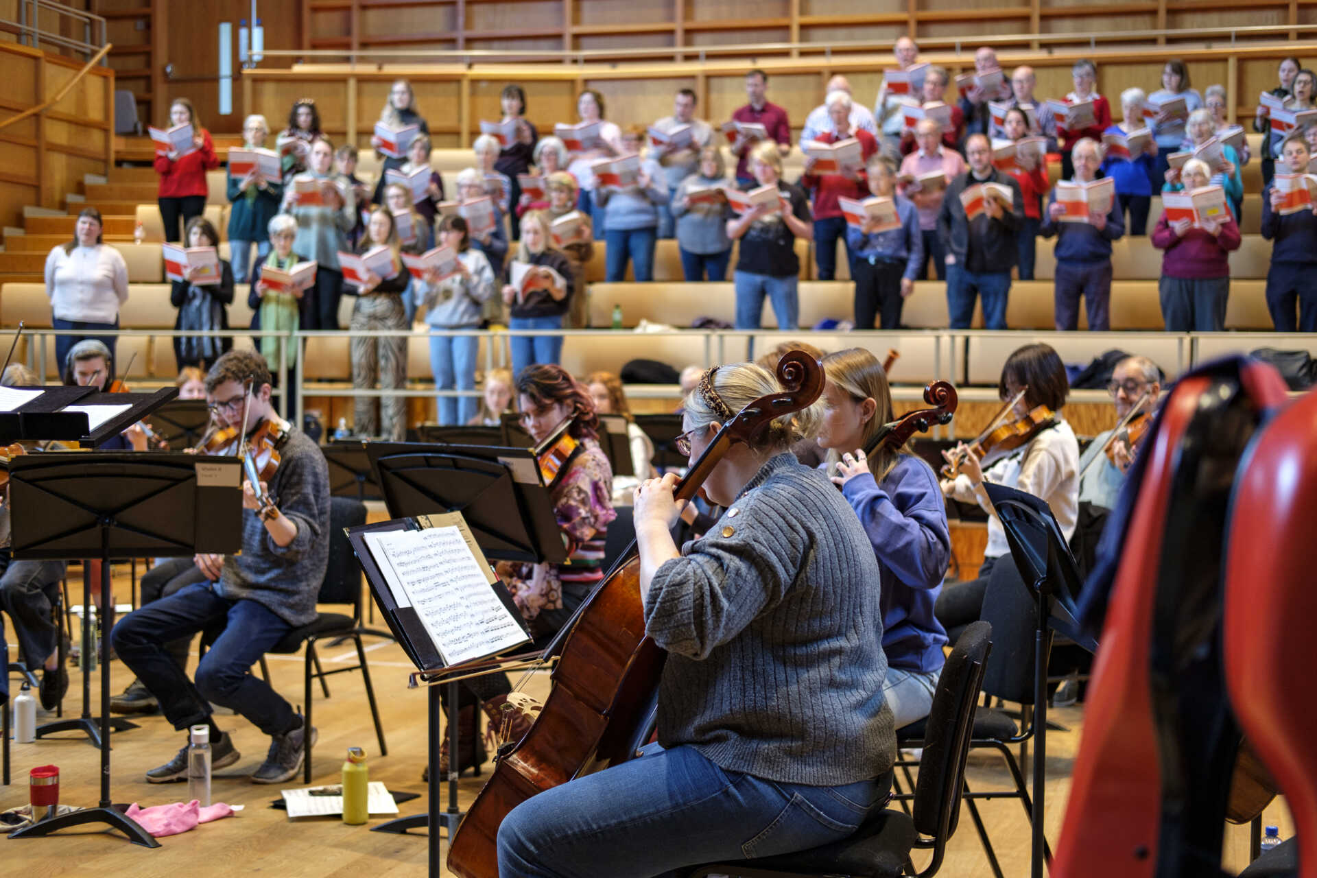 Group of musicians rehearsing in the concert-hall