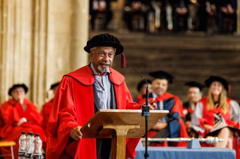Professor Abdulrazak speaking in Canterbury Cathedral at his honorary degree conferral