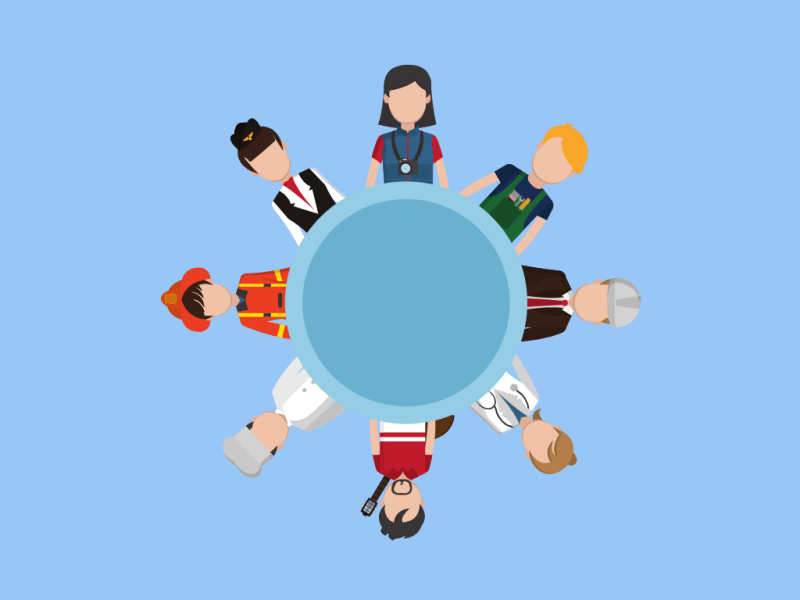 Illustration of workers from different jobs in a circle.