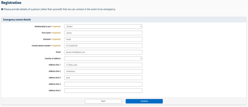 Returning Registration Emergency Contact Details