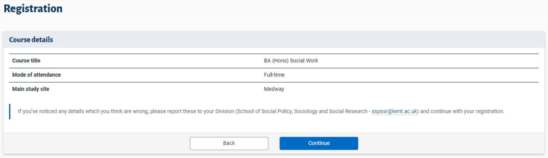 Returning Registration Course Details