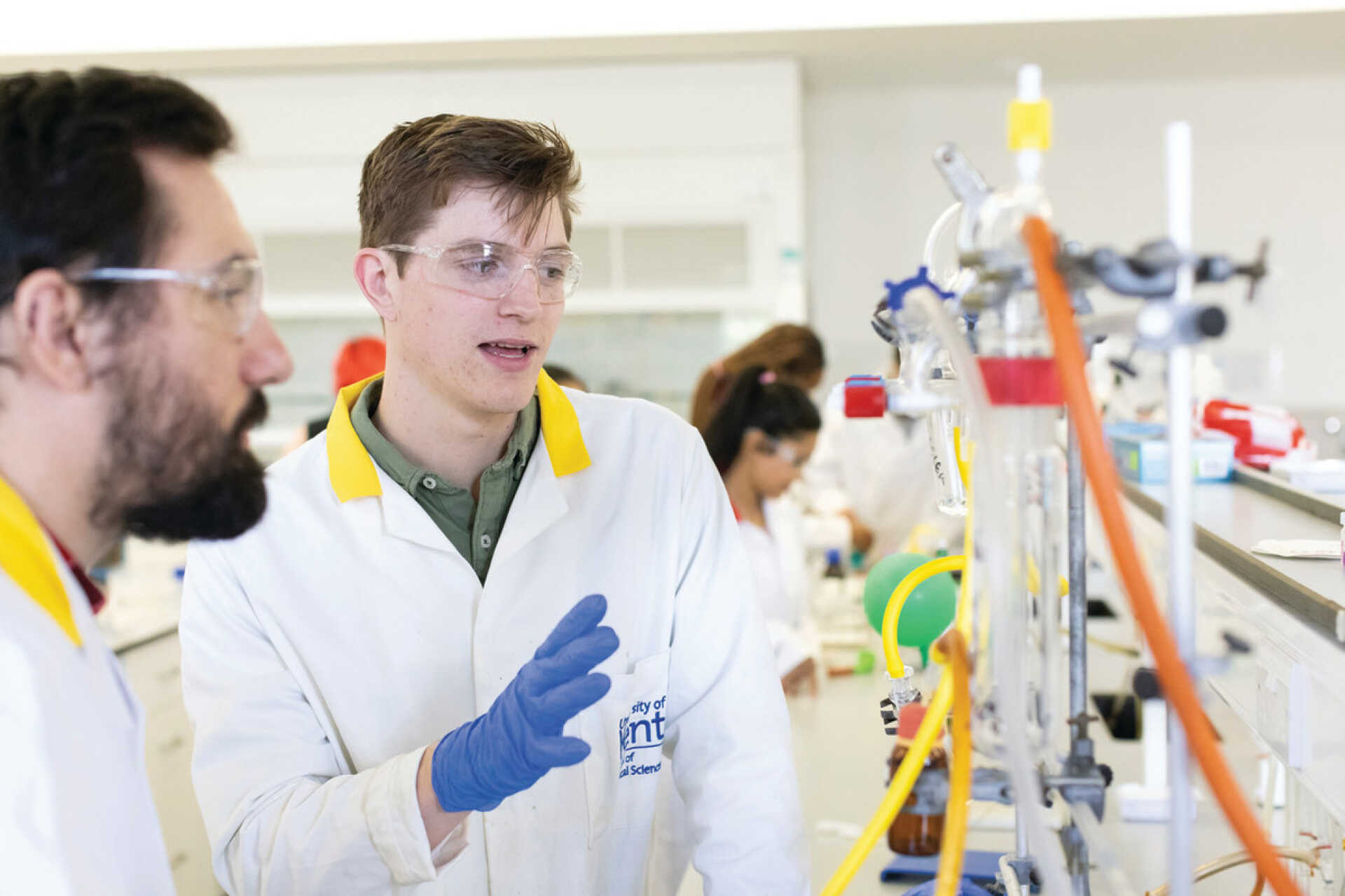 Greg and Mate showing off our Chemistry lab equipment