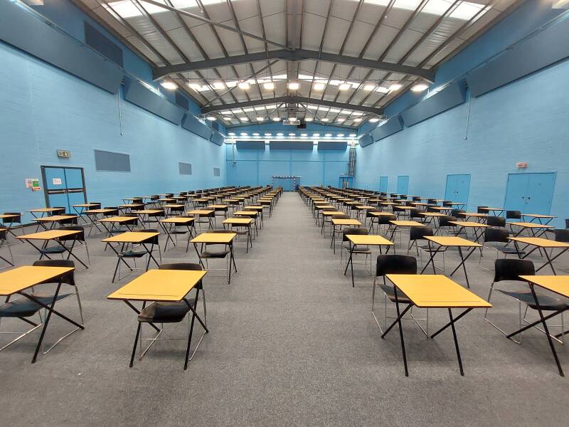 Rows of tables for In Course Tests in the Sports Hall