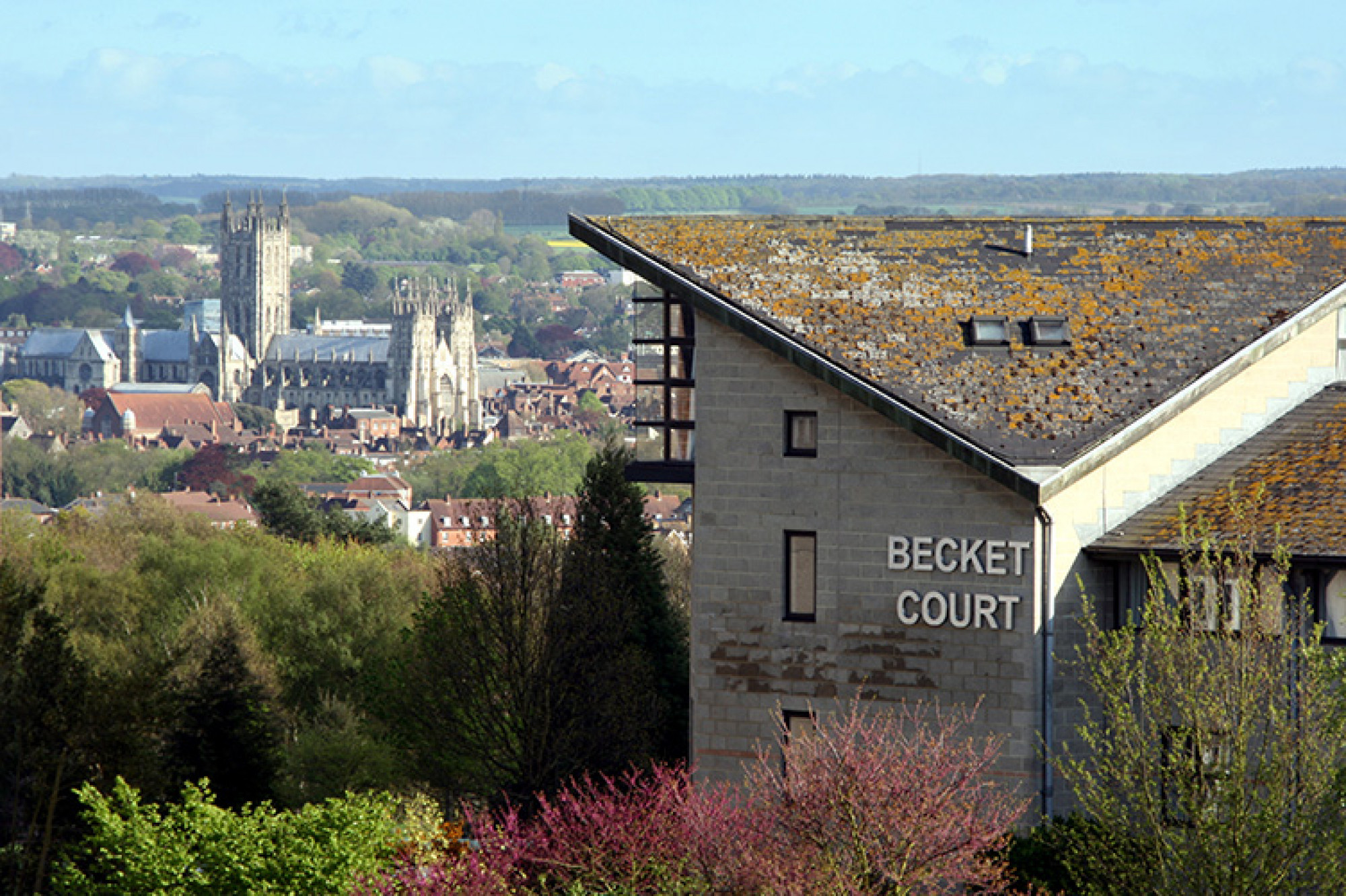 External shot of Becket Court with Canterbury Cathedral in background