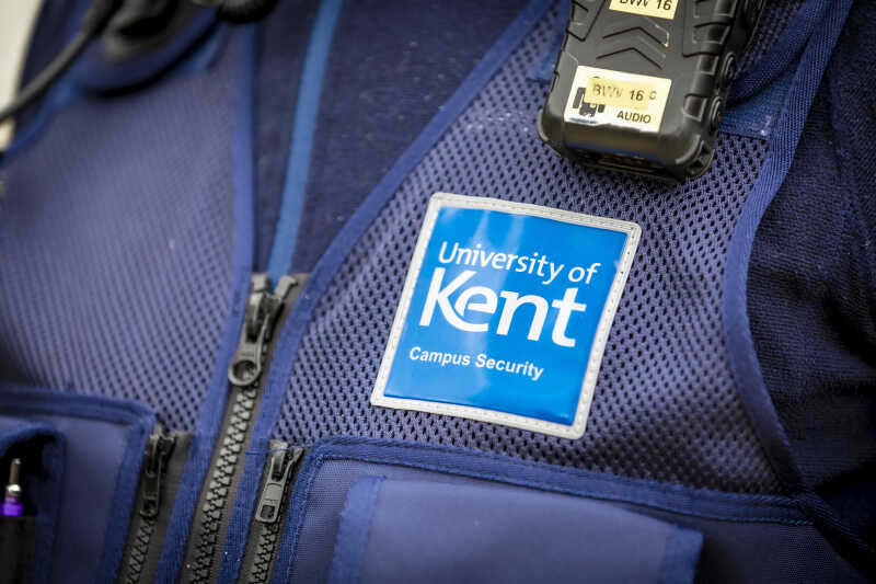 Close up of Campus Security badge on uniform