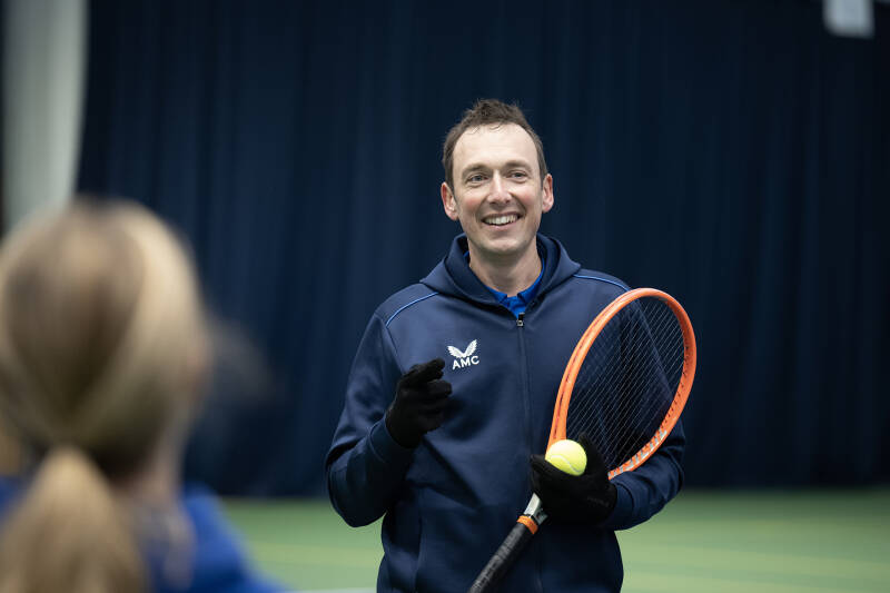 LTA Level 5 coach Nick Skelton providing advice and guidance during our recent Tennis Open Days.