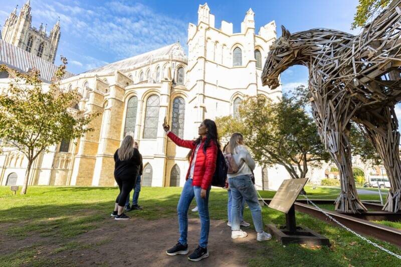 Students by Canterbury Cathedral