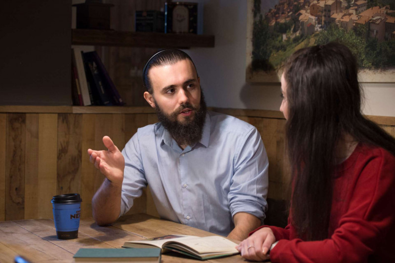 Two students chatting.