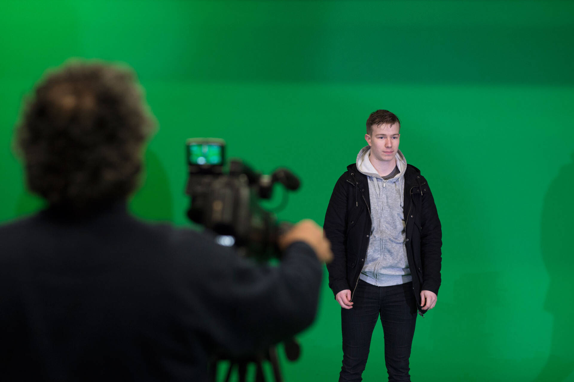 Filming against the Green Screen in the Production Studio