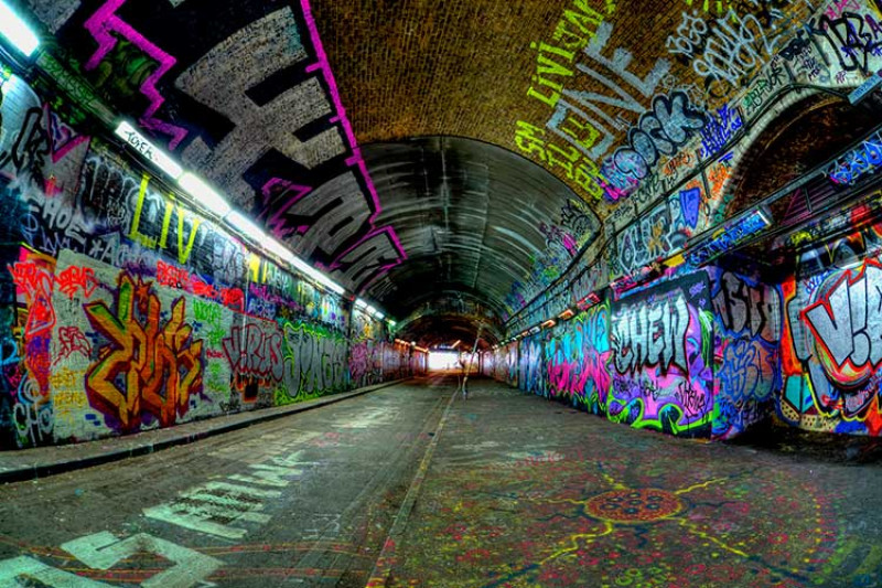 Picture of subway heavily graffitied