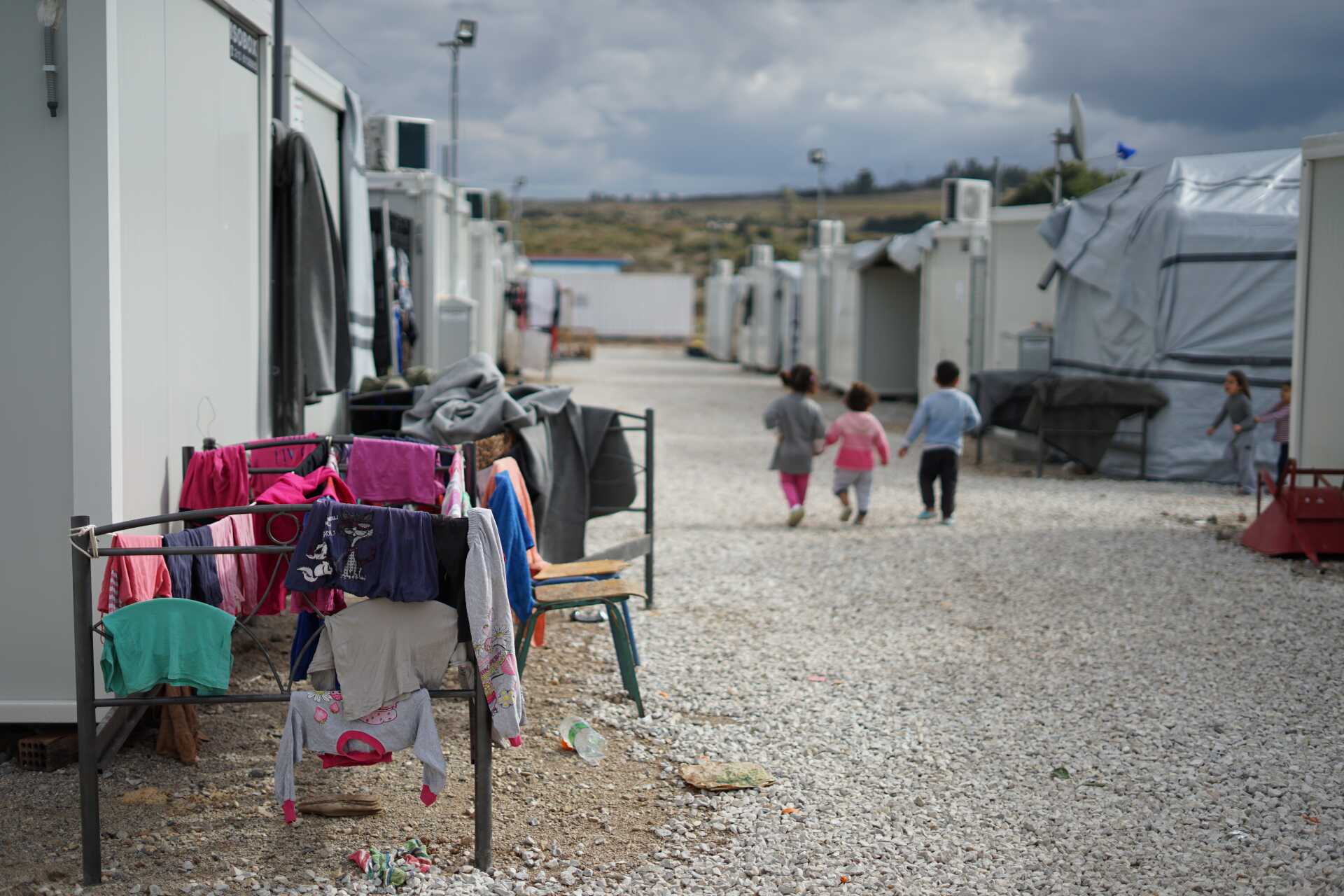 Child refugees in a camp in Greece