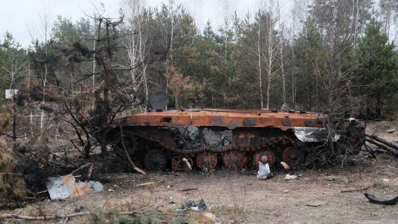 Burned tank near Bucha, Ukraine