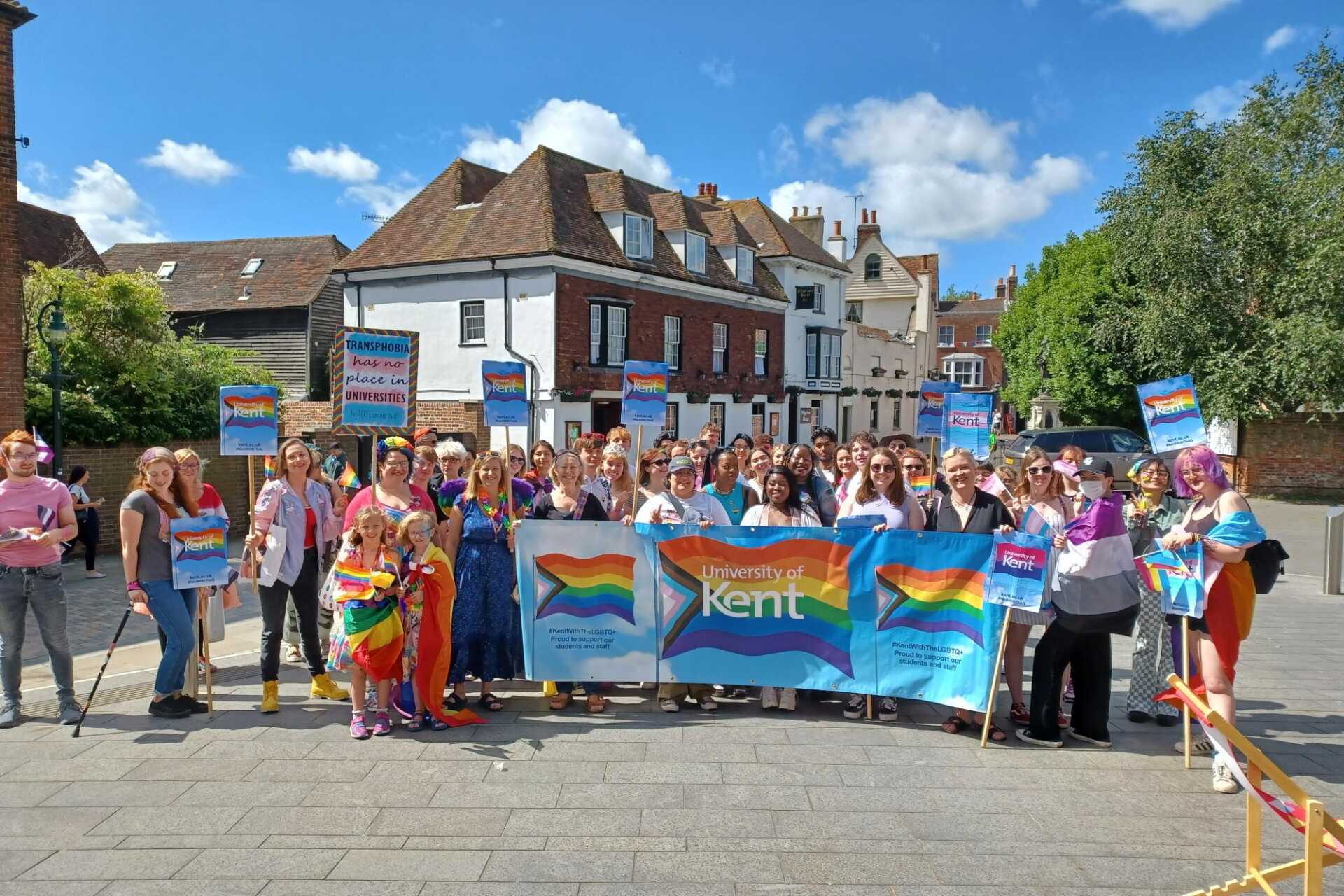 Image shows Kent staff preparing to march in Pride