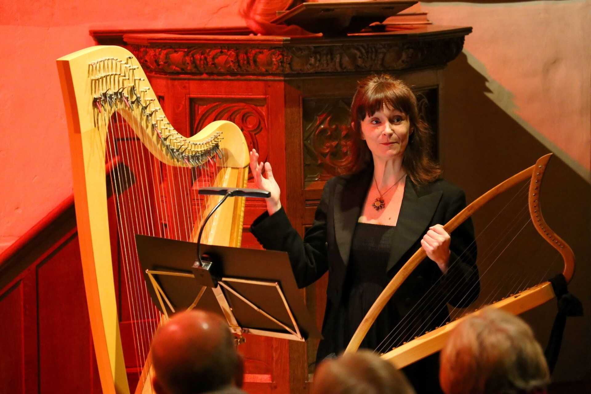 Close-up of female harpist