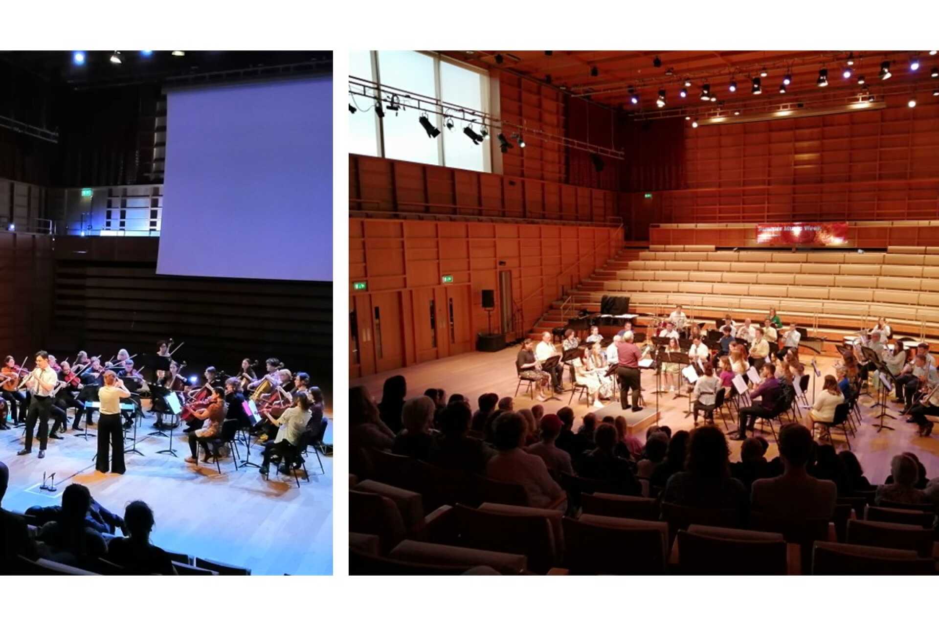 Group of musicians performing in a concert-hall