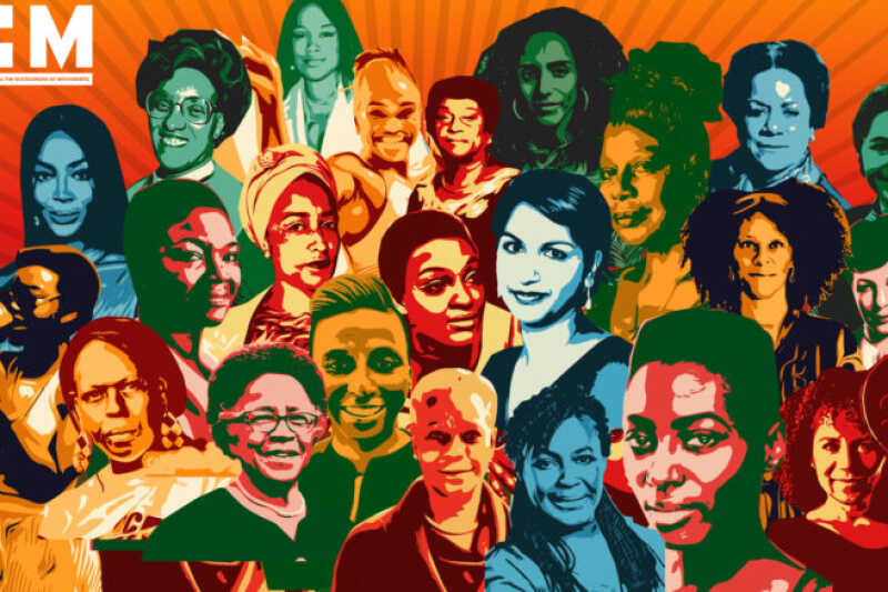 Black History Month 2021 poster showcasing portraits of notable figures throughout Black history in a graphic style
