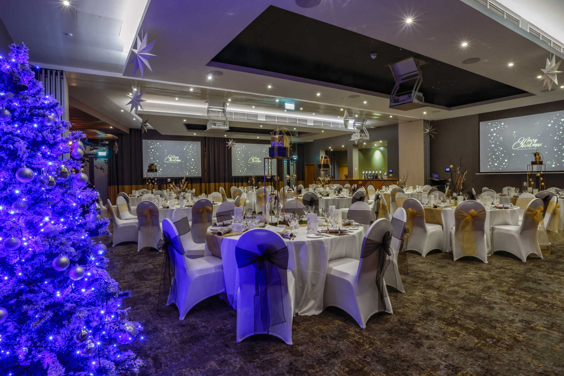 Darwin Conference Suite set up banquet style for a Christmas party.