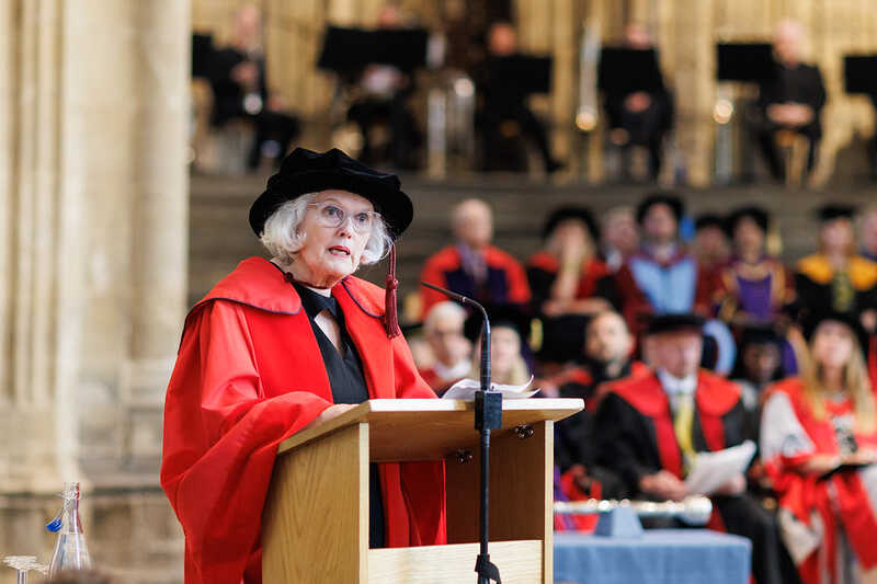 Her Honour Adele Williams DL giving a speech at the lectern