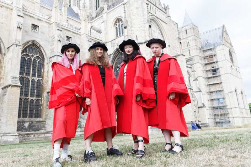 Members of Pussy Riot outside Canterbury cathedral
