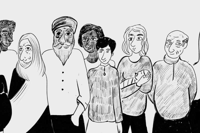 A drawing of diverse people