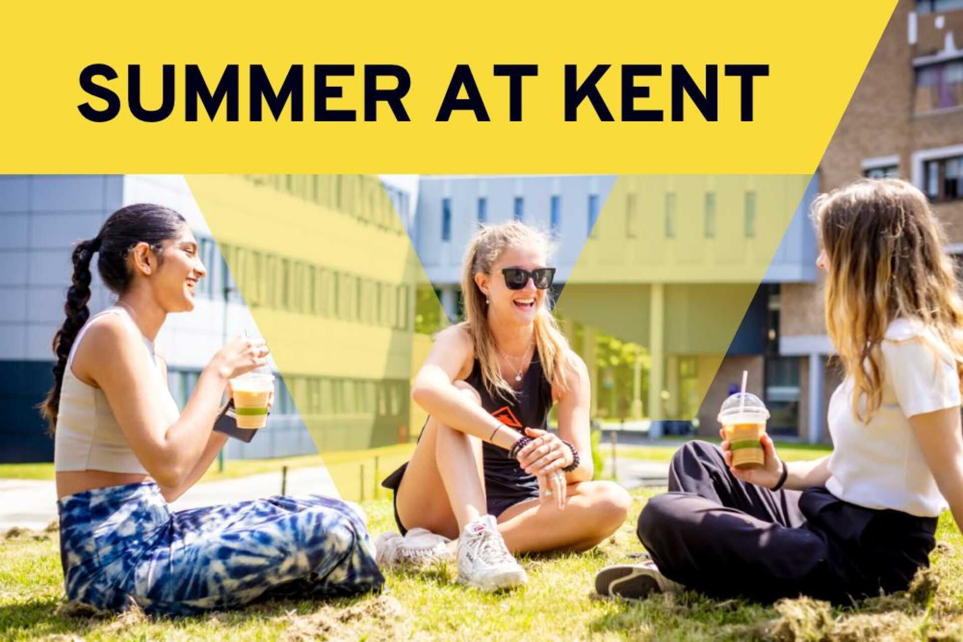 Summer at Kent - students sitting outside with iced coffees