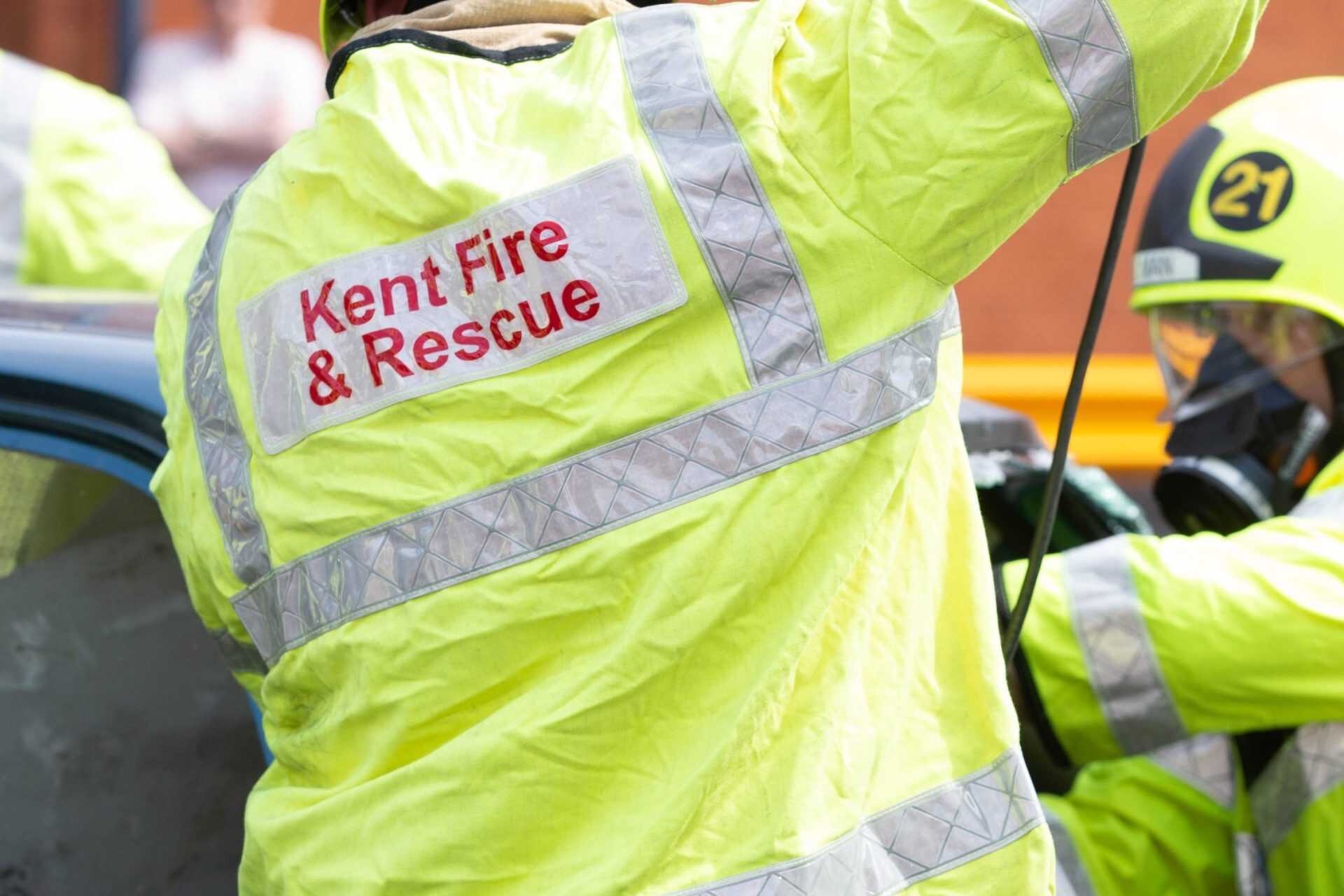 Kent Fire and Rescue personnel in fluorescent jackets