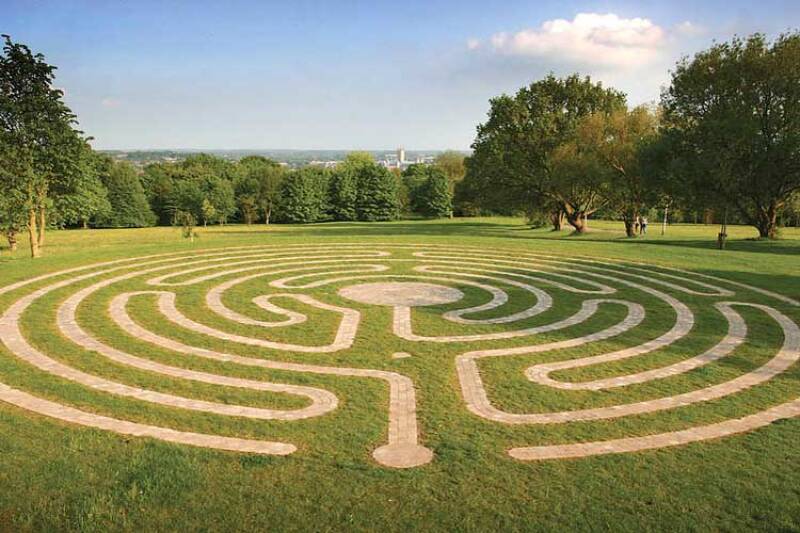 Image of the labyrinth design on one of the fields on the Canterbury campus