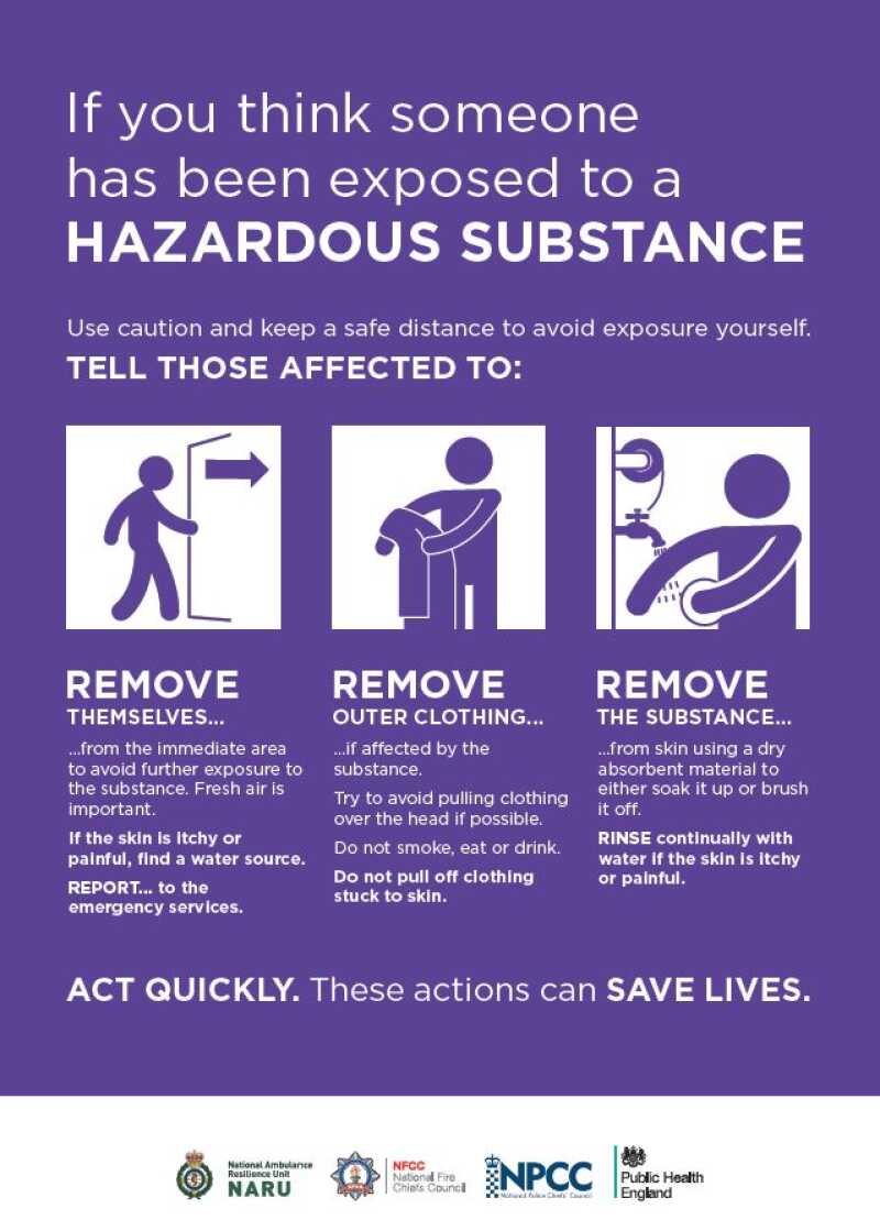 Advice for dealing with exposure to a hazardous substance