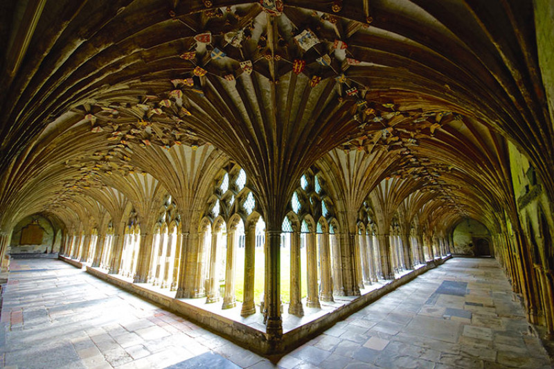 The cloisters at Canterbury Cathedrawl