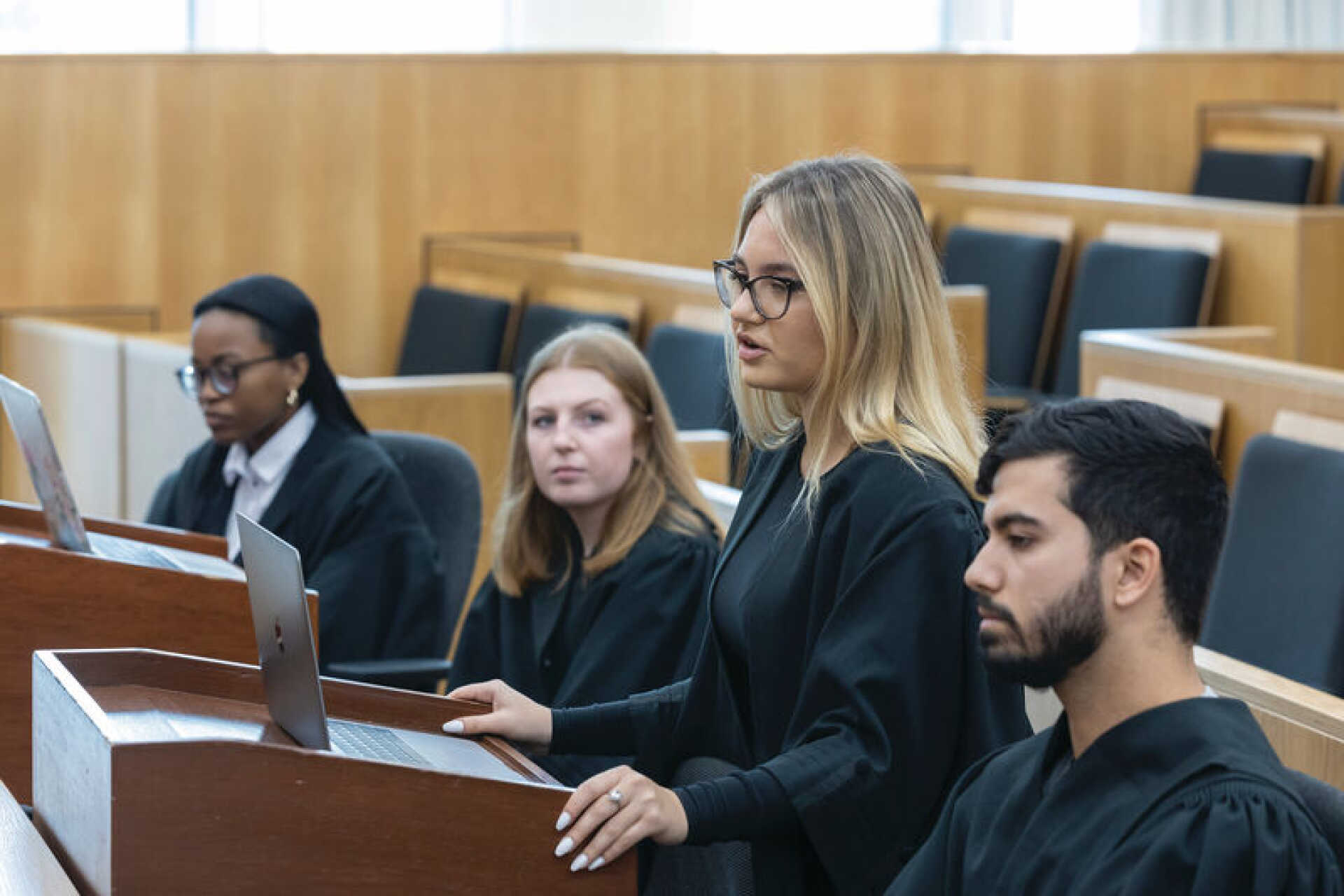 Student in the Kennedy Wong Moot Court.
