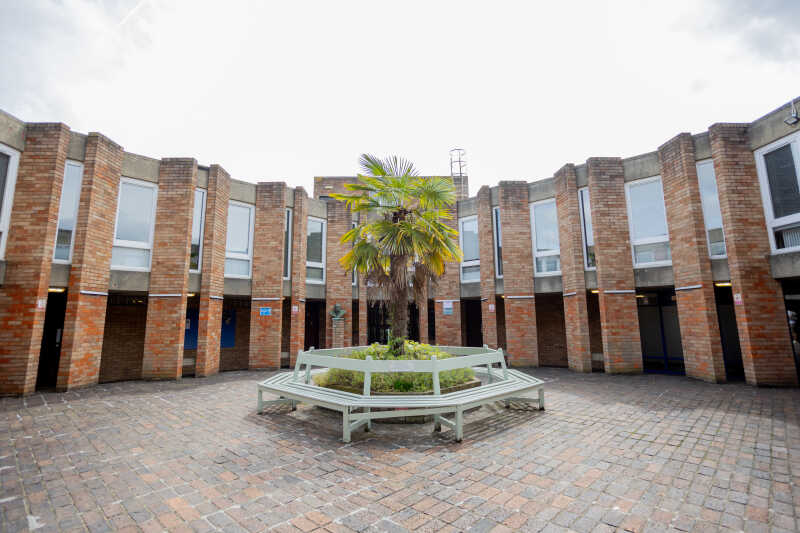 The courtyard in the centre of Rutherford College.