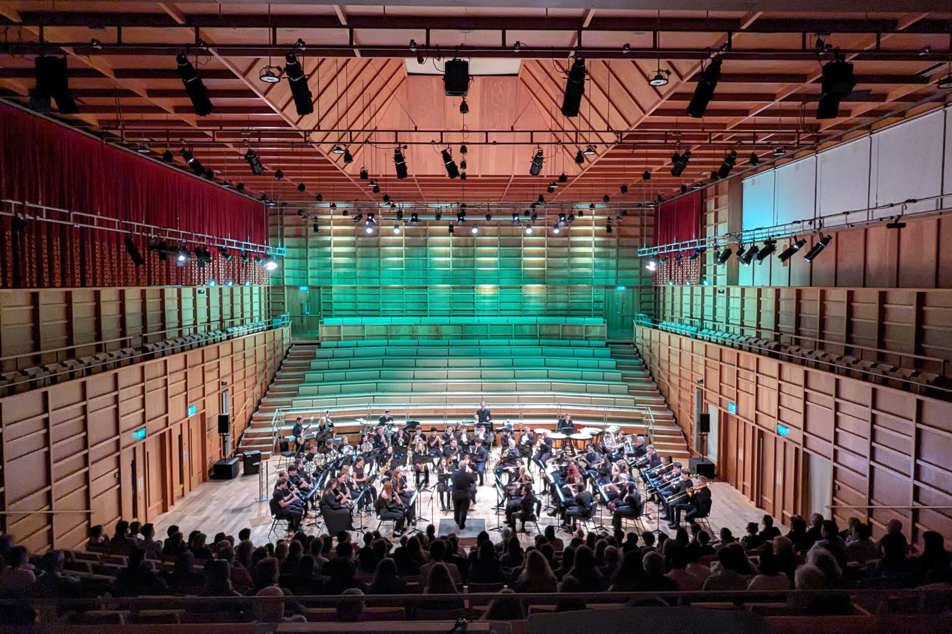 Group of musicians performing in a concert-hall