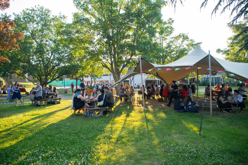 Our stretch tents located outside the Gulbenkian Theatre.