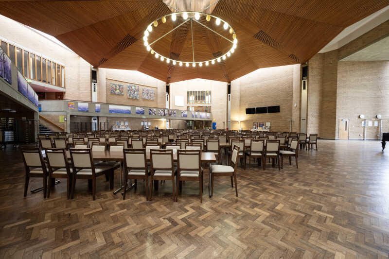 The Rutherford Dining Hall set up for student dining.