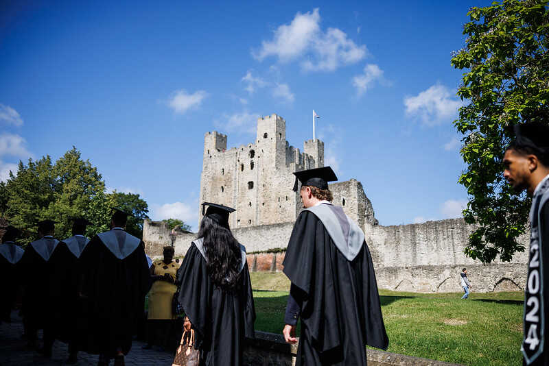 Students walking to Rochester cathedral