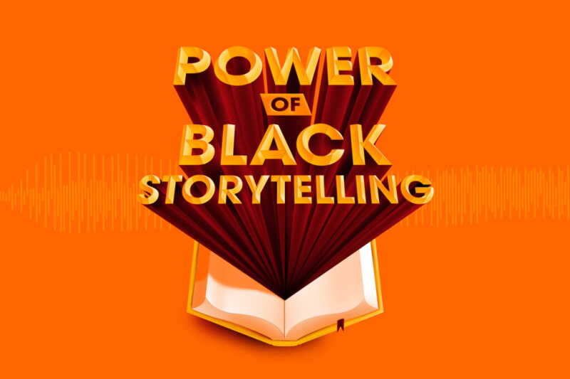 picture shows the words 'power of black storytelling' coming out of a book