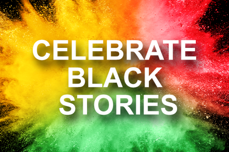 Picture shows an explosion of colour and the words 'celebrate black stories'