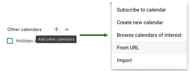 Screenshot of adding a calendar from a URL