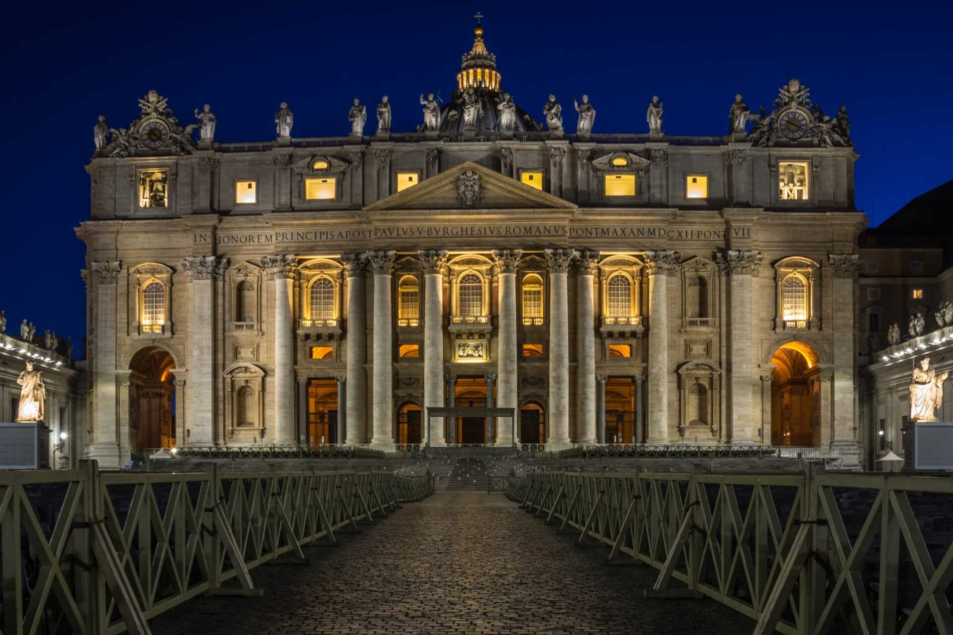 St Peter's Basilica, lit up at night