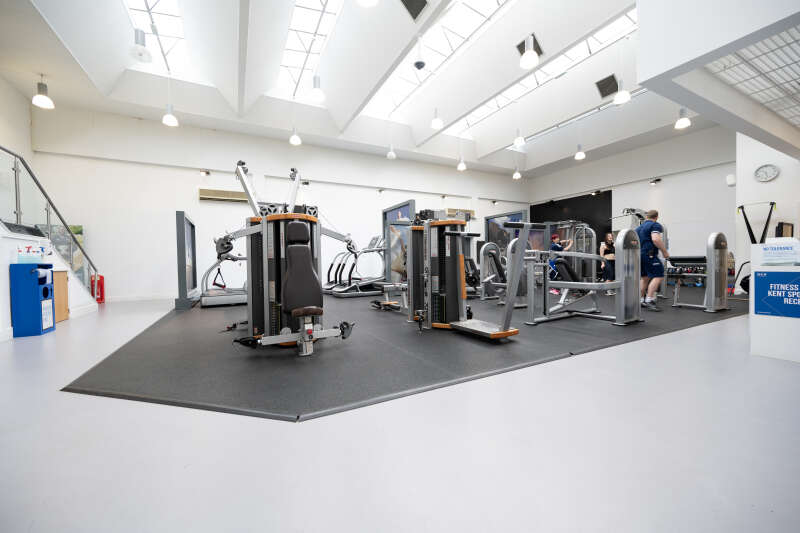 Wide photo of gym equipment on the ground floor of the Sports Centre gym