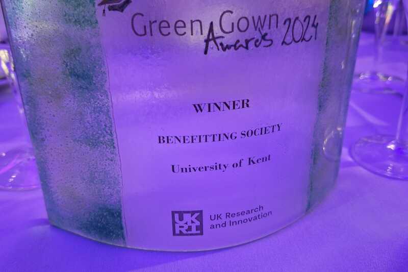 green gown award made from recycled glass