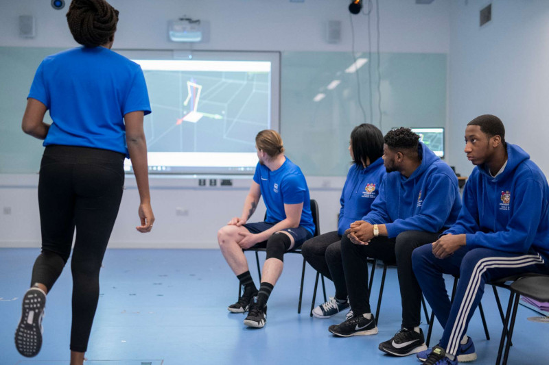 Students in the biomechanics gait lab.