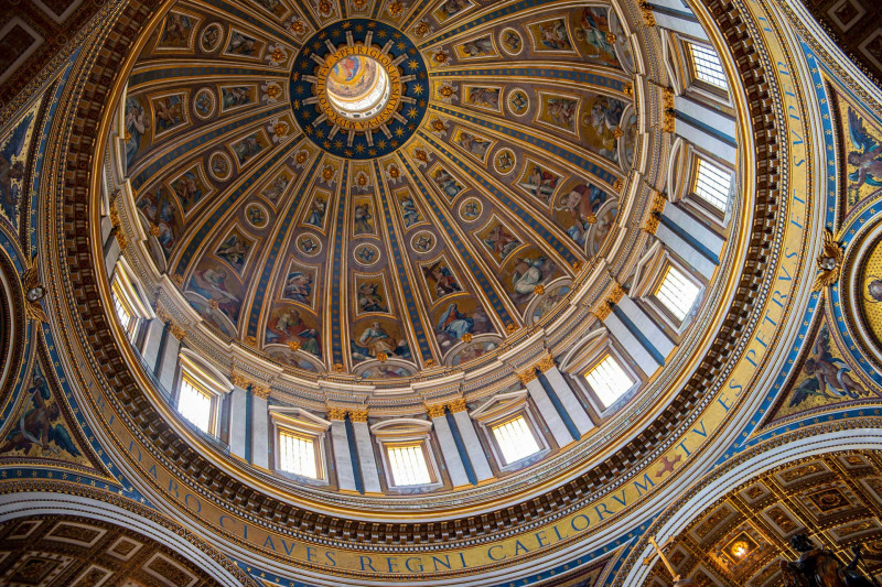 Looking up at Dome in St. Peters Basilica in Vatican City, Rome
