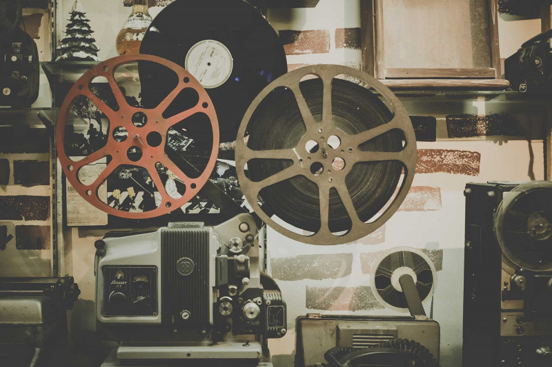 The mechanical elements of old movie projectors