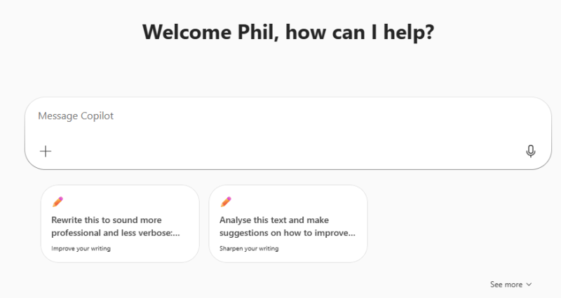 A screen shot of the "Message Copilot" window in