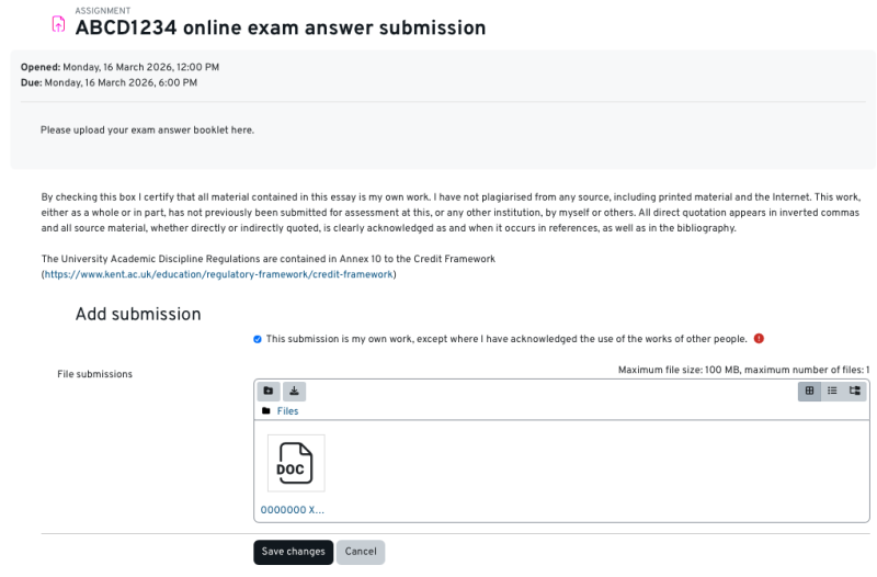 A screenshot showing the Turnitin upload process