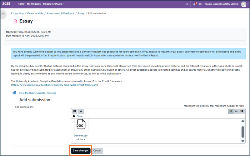 Image shows the replacement file added to the inbox before saving
