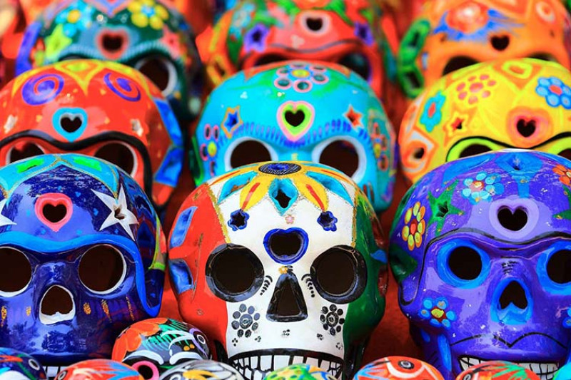 Colourful skulls for day of the dead
