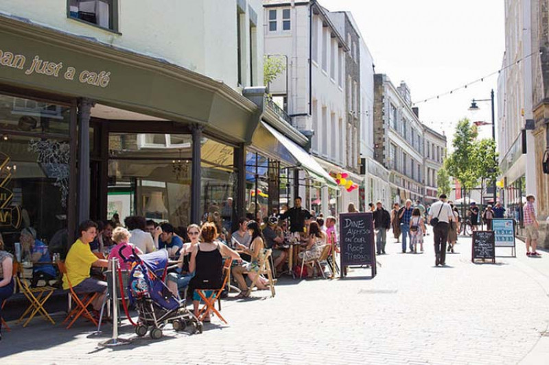 A busy side street in Canterbury city centre